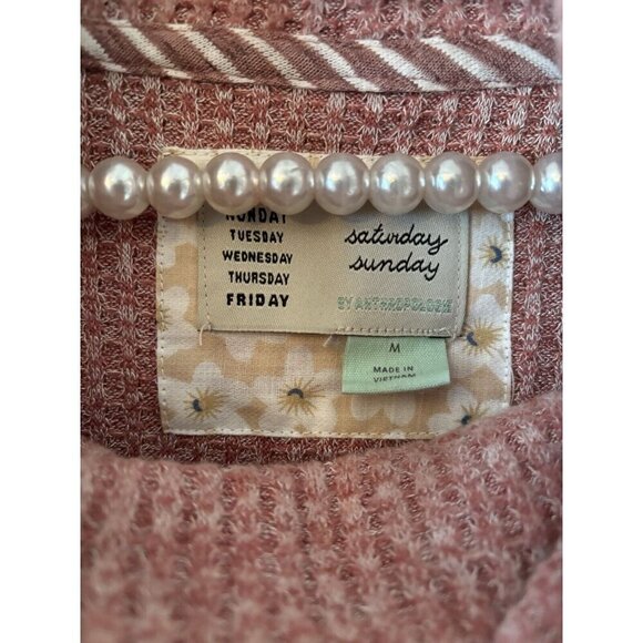 Anthropologie Saturday/Sunday Size Medium Pink Waffle Knit Cowl Neck Sweater - Picture 5 of 5